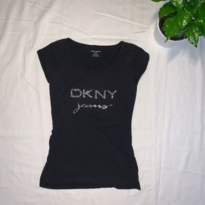 Vintage DKNY rhinestone ruched short sleeve top
